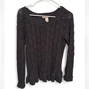 DKNY Y2K Charcoal Scoop button Neck Sweater, peplum trim size small